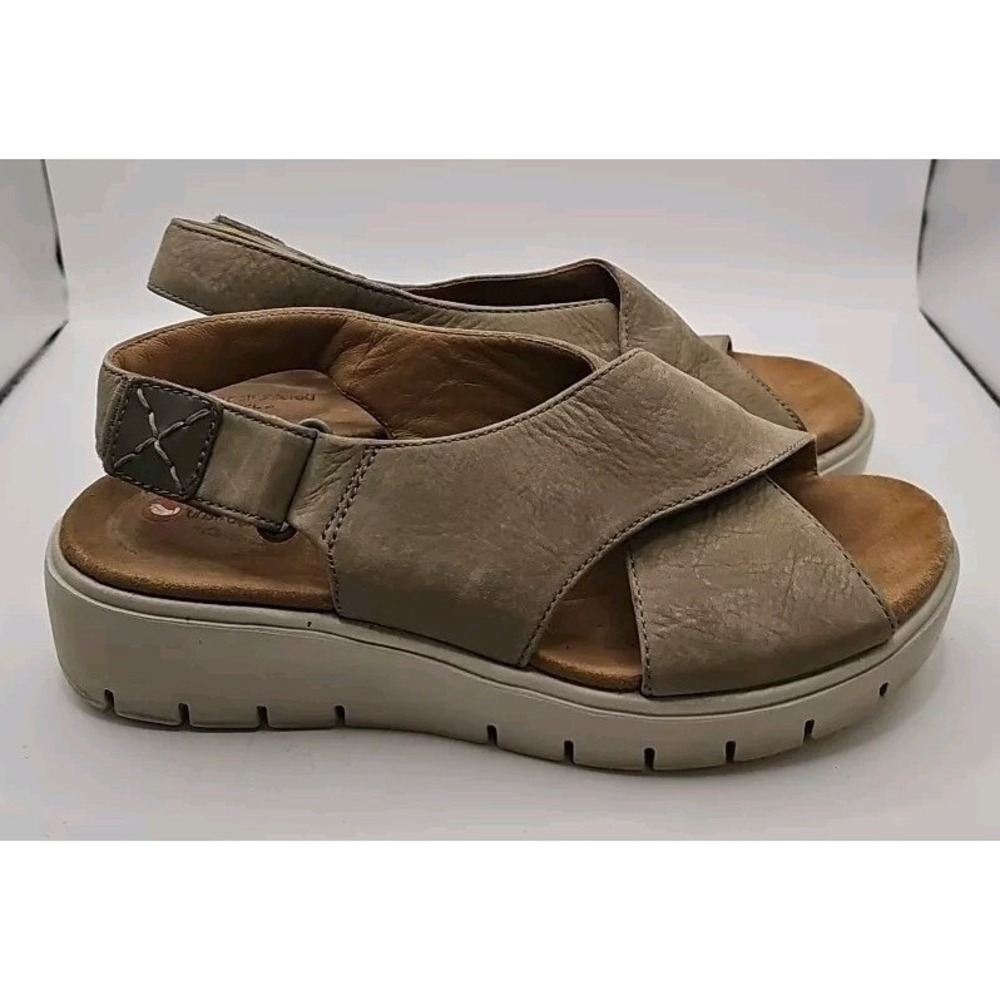 Clark's Sz 7 Elayne Leather Cross Slide Sandal Unstructured Women's  Comfort 114